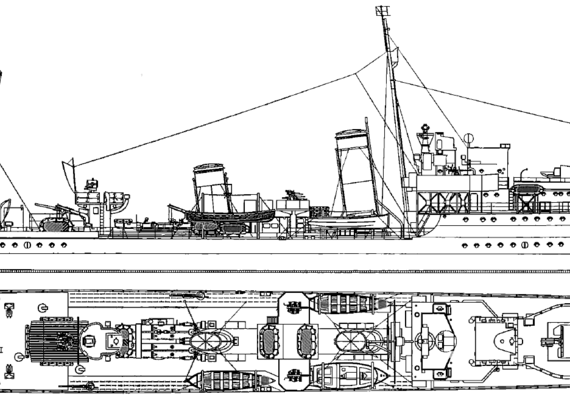 Корабль HMCS Restigouche [ex HMS Comet Destroyer] (1942) - чертежи, габариты, рисунки